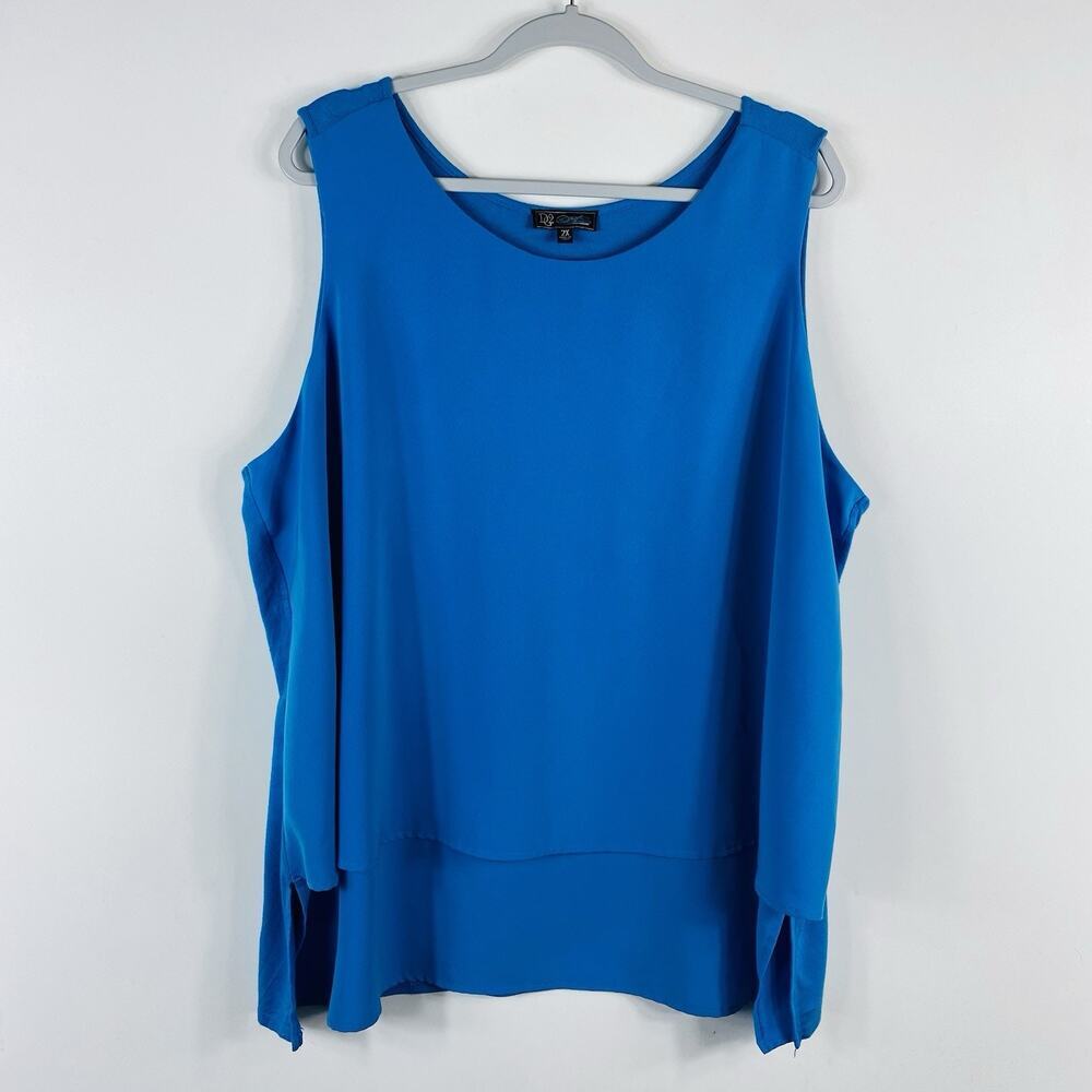 Diane Gilman DG2 Top 2X Blue Sleeveless Layered Blouse